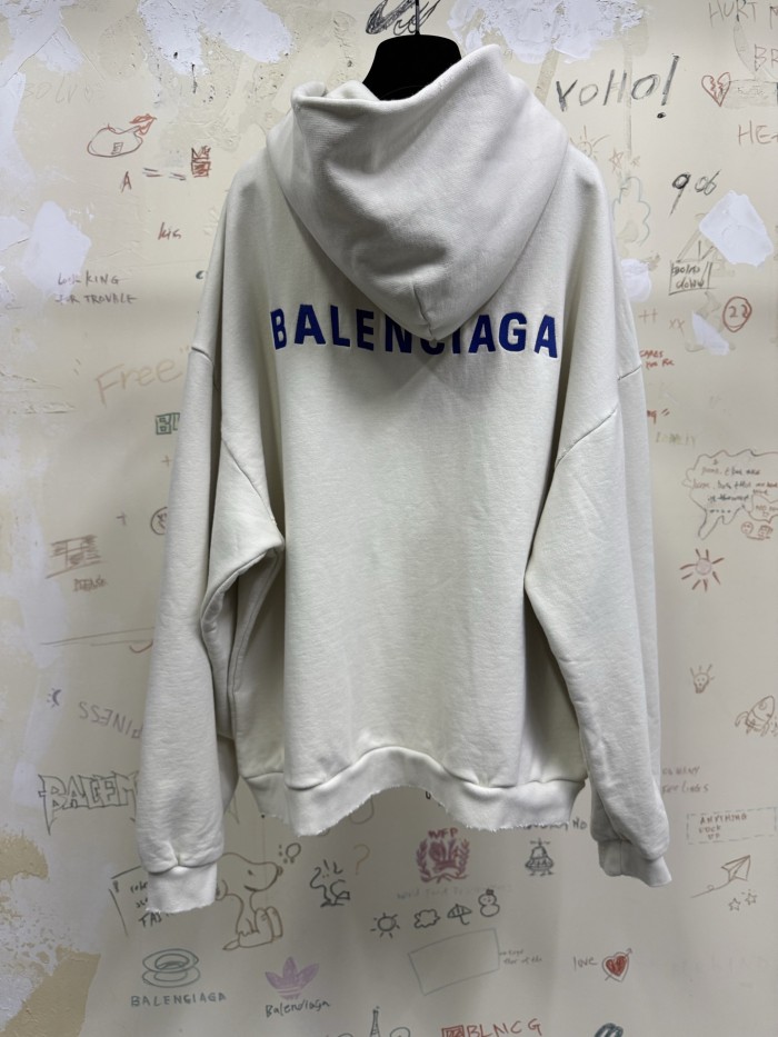 NIGO Balenciaga 25FW New Letters Embroidered Logo Hooded Zipper Jacket Cotton Terry Fabric Loose Short Design Simple Embroidery Logo Finished Washing Old destruction Process #nigo332365
