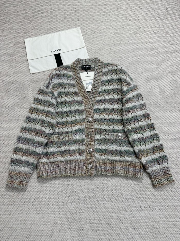 NIGO Chanel 25FW Multiple Color Block Cardigans Retro V-Neck Loose Contrast Striped Knitted Jacket #nigo332368