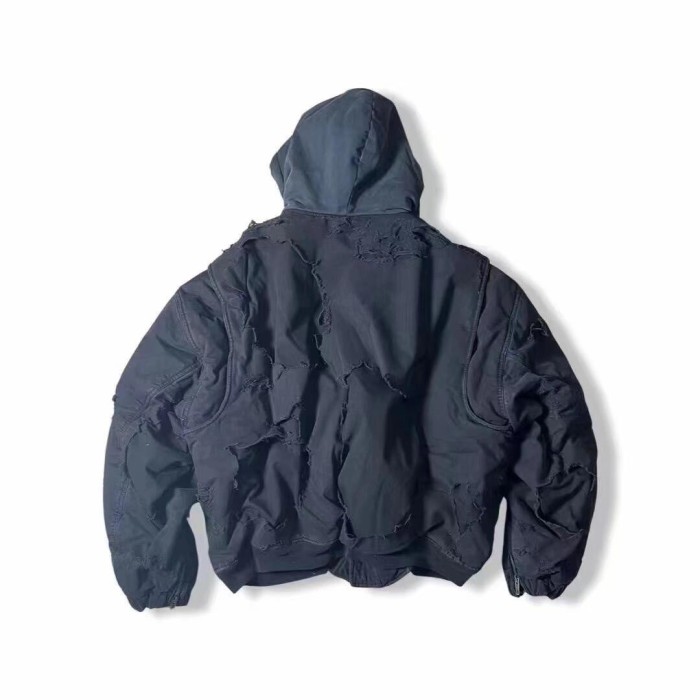 NIGO Balenciaga Men's Big Destruction Distressed Flight Suit Hooded Lamb collar zippered jacket #nigo332593