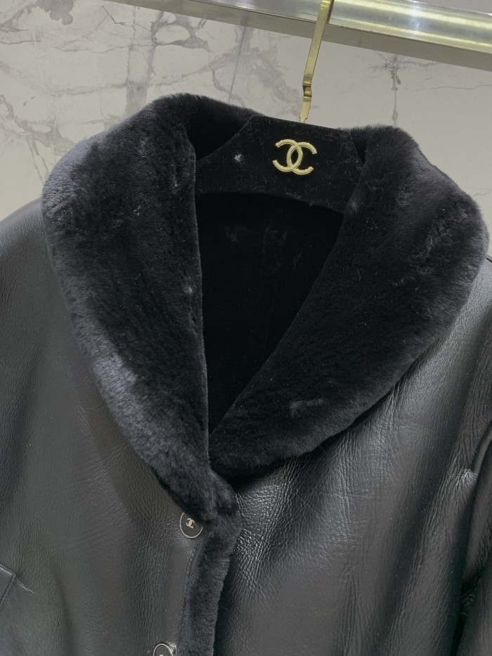 NIGO Chanel 25FW Tunic Jacket Reversible Shearling Black Merino Wool Women's Warm Retro Leather Jacket #nigo332447