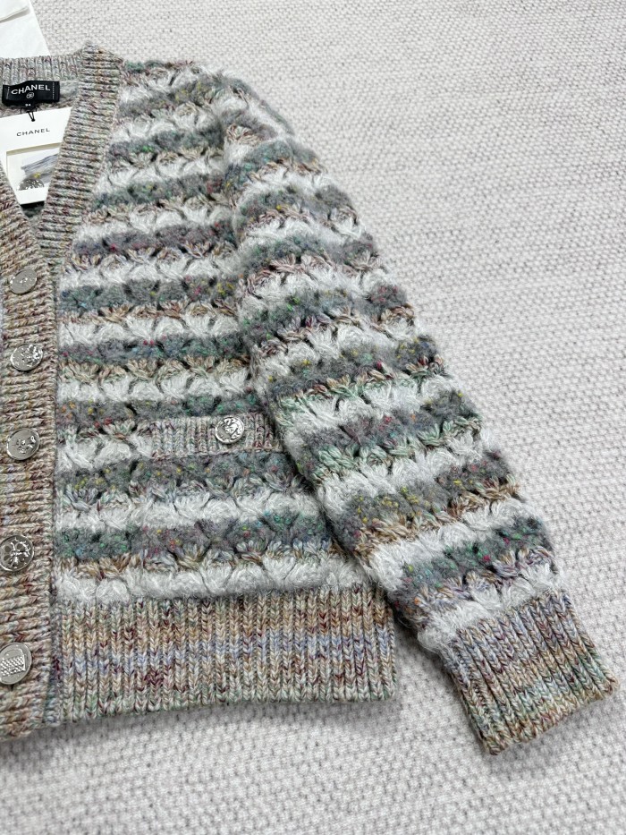 NIGO Chanel 25FW Multiple Color Block Cardigans Retro V-Neck Loose Contrast Striped Knitted Jacket #nigo332368
