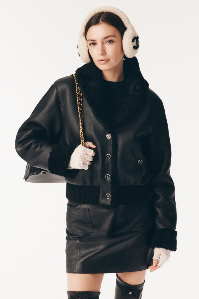NIGO Chanel 25FW Tunic Jacket Reversible Shearling Black Merino Wool Women's Warm Retro Leather Jacket #nigo332447