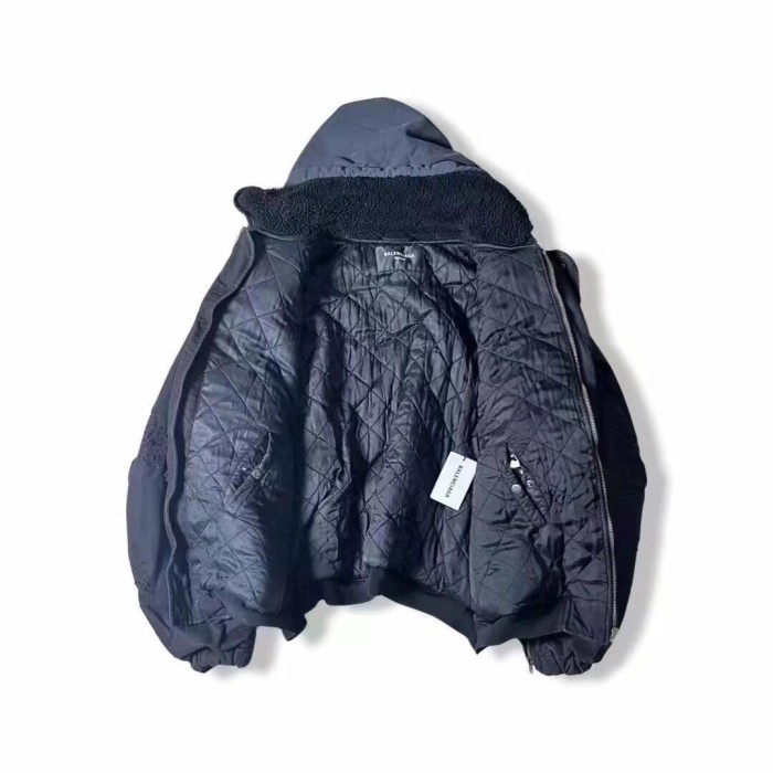 NIGO Balenciaga Men's Big Destruction Distressed Flight Suit Hooded Lamb collar zippered jacket #nigo332593