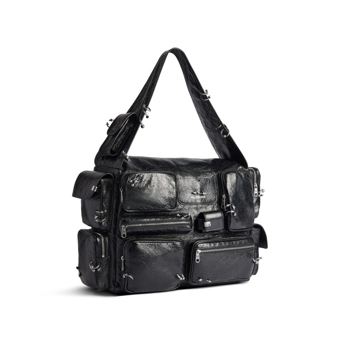 NIGO Balenciaga SUPERBUSY Perforated Large Shoulder Bag Sheepskin Vintage Work Pocket Punk Rivets Multiple Pockets #nigo332598