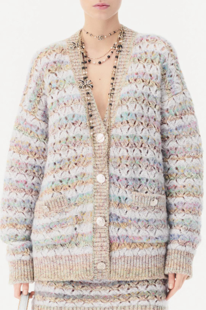 NIGO Chanel 25FW Multiple Color Block Cardigans Retro V-Neck Loose Contrast Striped Knitted Jacket #nigo332368