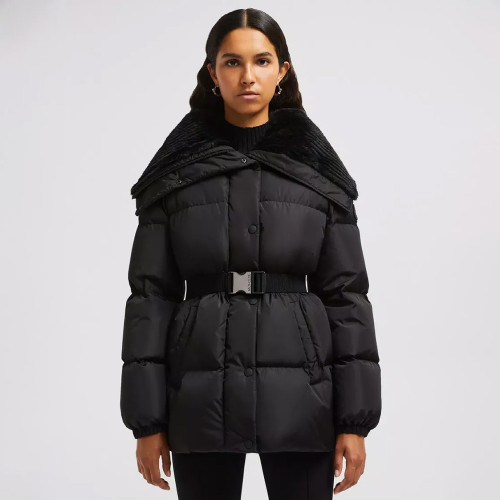NIGO Moncler Women's Fall/Wimter Black Large Lapel Goose Down Jacket With Belt Nylon Short Style Light Jacket #nigo332539