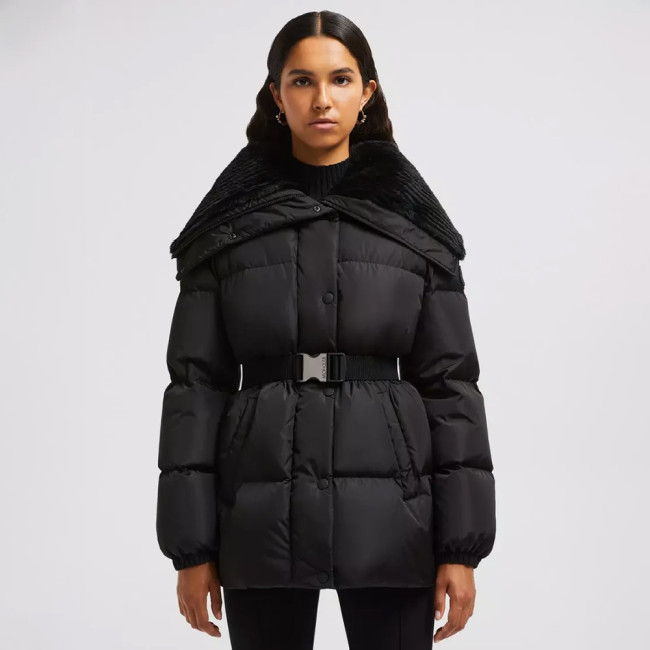 NIGO Moncler Women's Fall/Wimter Black Large Lapel Goose Down Jacket With Belt Nylon Short Style Light Jacket #nigo332539