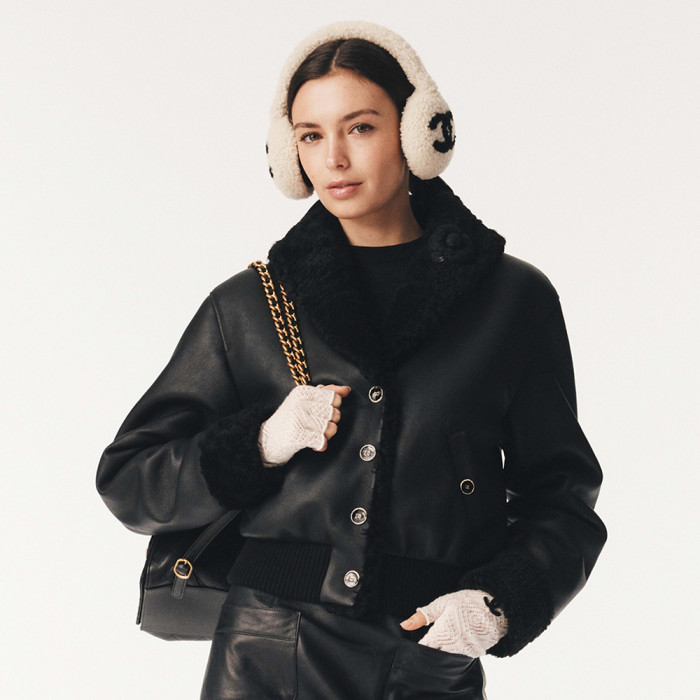 NIGO Chanel 25FW Tunic Jacket Reversible Shearling Black Merino Wool Women's Warm Retro Leather Jacket #nigo332447
