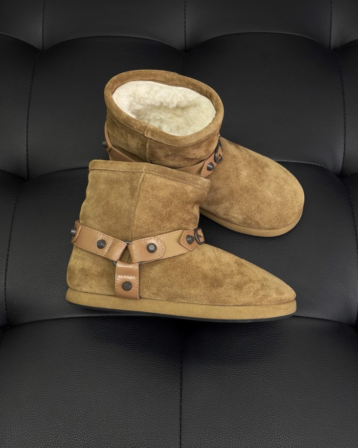 NIGO Balenciaga Alaska Soft Cow Split Leather Sleeve Round Toe Cowhide Leather Belt  Rivet Accessories Warm And Non-Slip #nigo332582