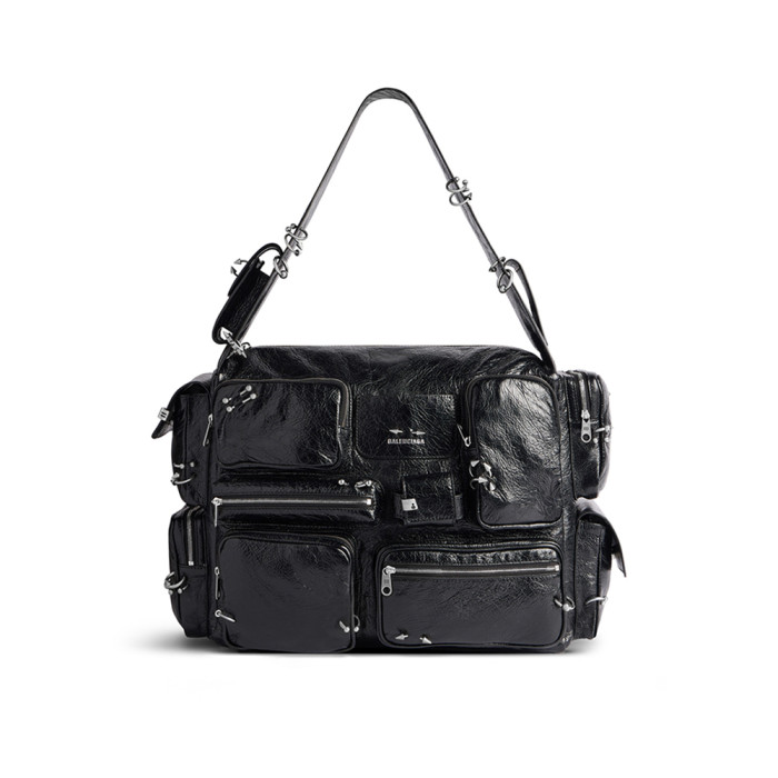 NIGO Balenciaga SUPERBUSY Perforated Large Shoulder Bag Sheepskin Vintage Work Pocket Punk Rivets Multiple Pockets #nigo332598