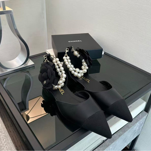 NIGO Chanel 25K Genuine Leather Pointed Toe Flat Shoes Pearl Chain Fashionable and Comfortable Color Block Women's Shoes #nigo332404