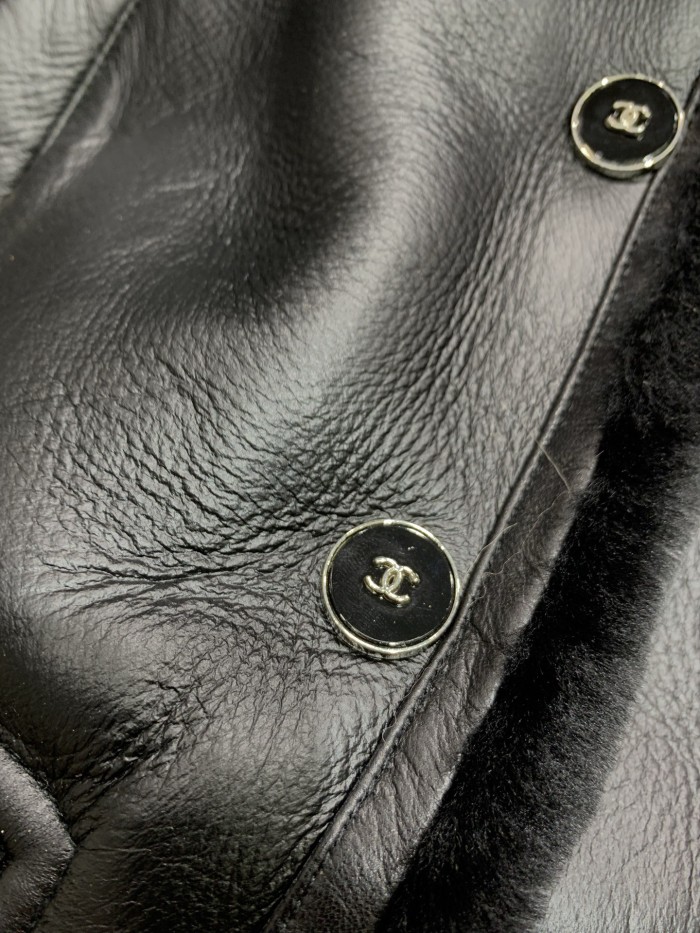 NIGO Chanel 25FW Tunic Jacket Reversible Shearling Black Merino Wool Women's Warm Retro Leather Jacket #nigo332447