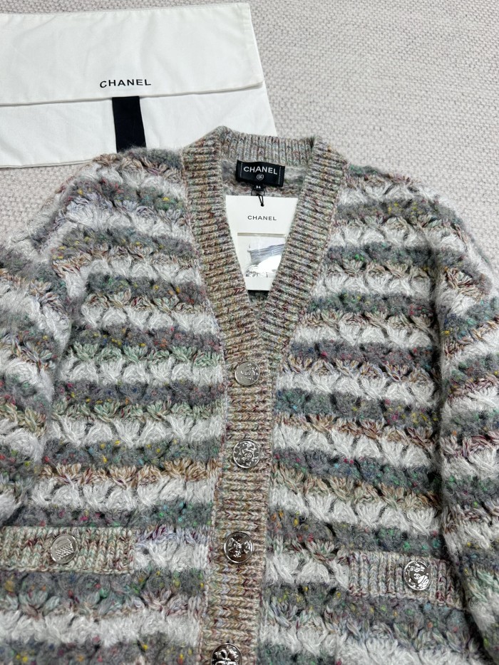 NIGO Chanel 25FW Multiple Color Block Cardigans Retro V-Neck Loose Contrast Striped Knitted Jacket #nigo332368