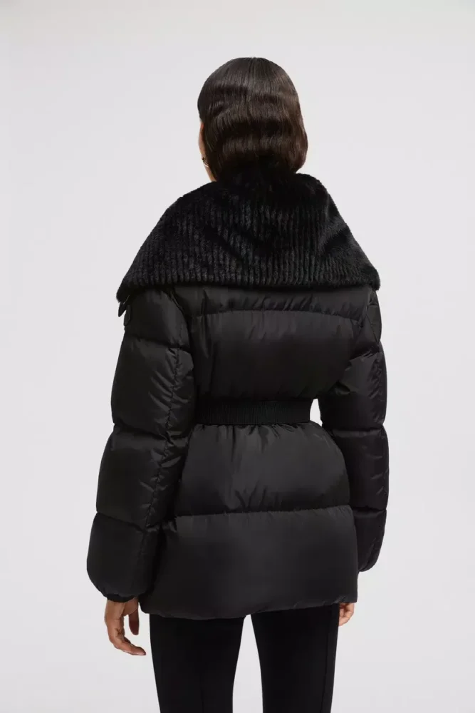 NIGO Moncler Women's Fall/Wimter Black Large Lapel Goose Down Jacket With Belt Nylon Short Style Light Jacket #nigo332539