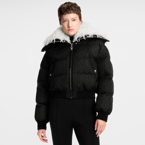 Louis Vuitton 25FW Monogram Dark Pattern Feather Collar Ski Jacket Loose Down Jacket
