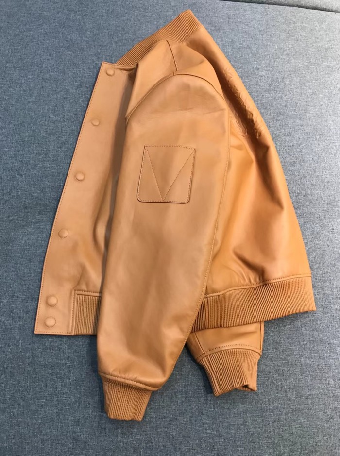 NIGO Louis Vuitton Natural Leather Baseball Jacket Stand Collar Loose Casual Long Sleeve Jacket #nigo332626