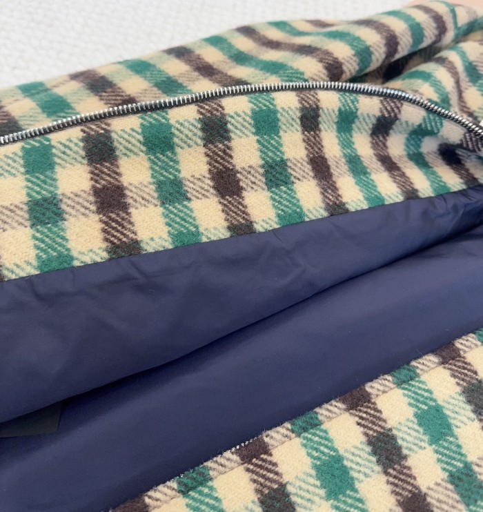 NIGO MiuMiu Women's Fall/Winter Lettering Eembroidered Logo Hood Zip Camel Green Navy Check and Technical Jacket #nigo332611