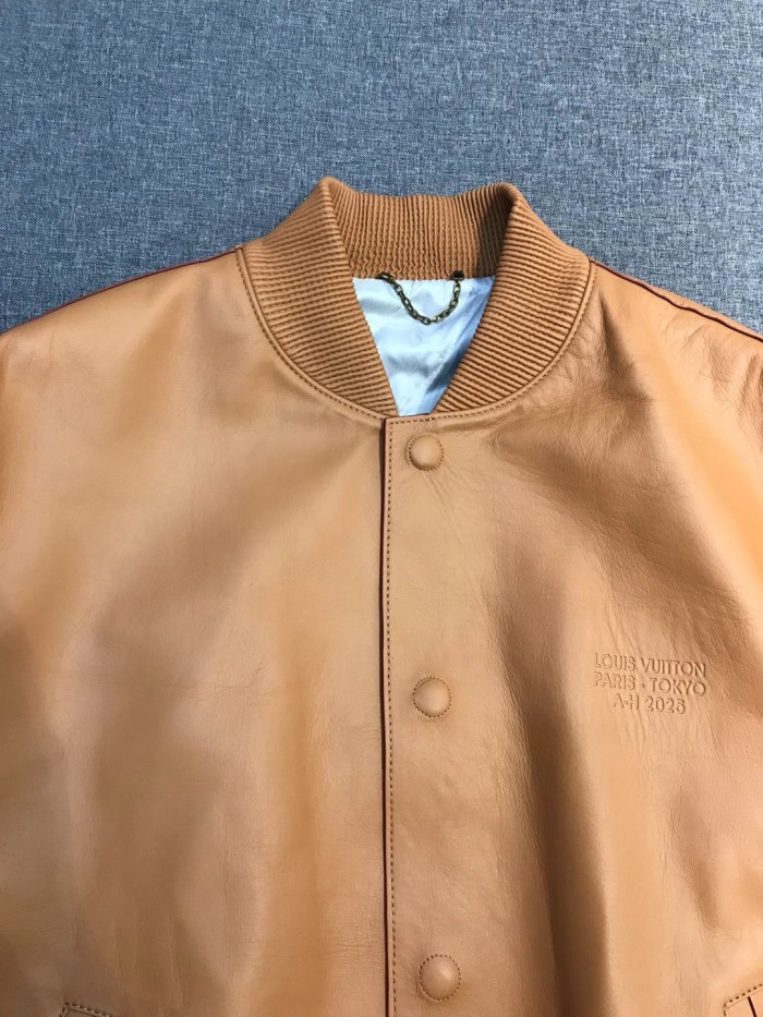 NIGO Louis Vuitton Natural Leather Baseball Jacket Stand Collar Loose Casual Long Sleeve Jacket #nigo332626