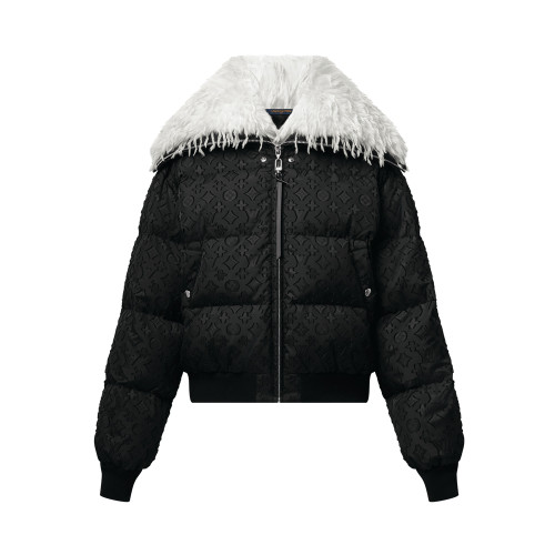 Louis Vuitton 25FW Monogram Dark Pattern Feather Collar Ski Jacket Loose Down Jacket