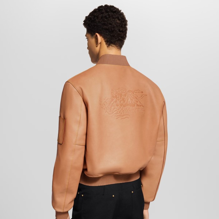 NIGO Louis Vuitton Natural Leather Baseball Jacket Stand Collar Loose Casual Long Sleeve Jacket #nigo332626