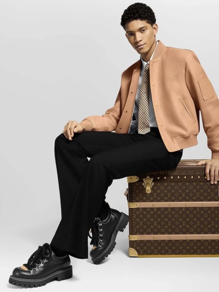 NIGO Louis Vuitton Natural Leather Baseball Jacket Stand Collar Loose Casual Long Sleeve Jacket #nigo332626