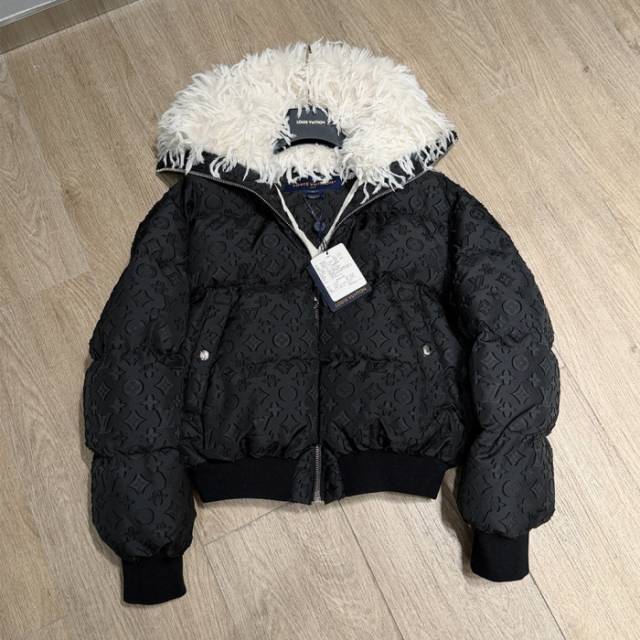 Louis Vuitton 25FW Monogram Dark Pattern Feather Collar Ski Jacket Loose Down Jacket