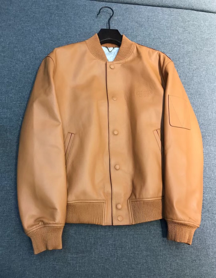 NIGO Louis Vuitton Natural Leather Baseball Jacket Stand Collar Loose Casual Long Sleeve Jacket #nigo332626