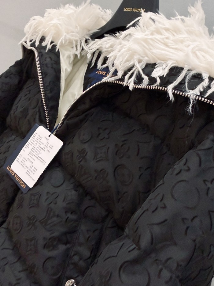 Louis Vuitton 25FW Monogram Dark Pattern Feather Collar Ski Jacket Loose Down Jacket