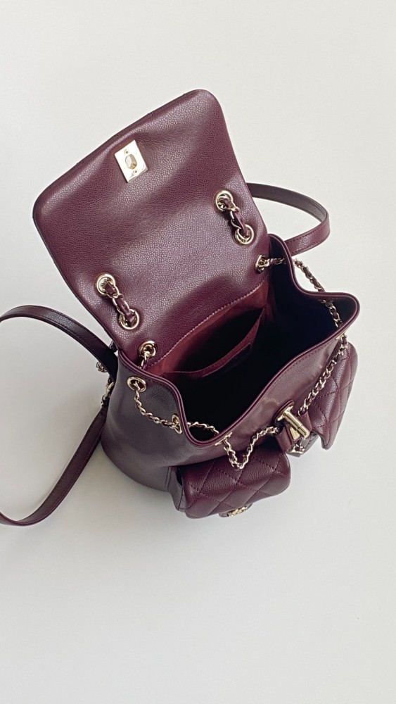 NIGO Chanel Women's Duma Bordeaux Red Leather Frog Large Backpack #nigo332640