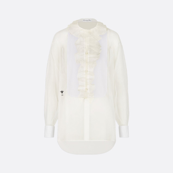 NIGO Dior Women's Translucent ShirtIn Black Mulberry Silk Organza Effect Fabric With Removable Ruffle Collar #nigo332636