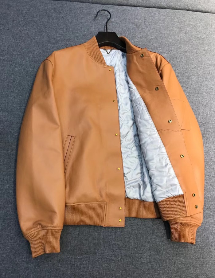 NIGO Louis Vuitton Natural Leather Baseball Jacket Stand Collar Loose Casual Long Sleeve Jacket #nigo332626