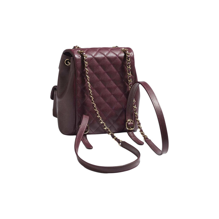 NIGO Chanel Women's Duma Bordeaux Red Leather Frog Large Backpack #nigo332640