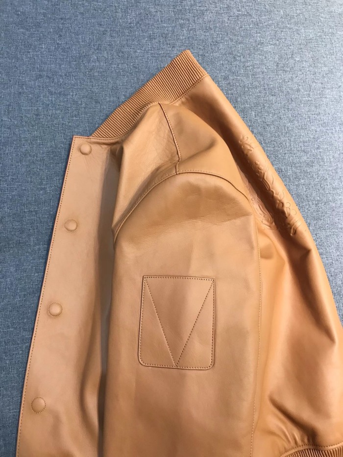 NIGO Louis Vuitton Natural Leather Baseball Jacket Stand Collar Loose Casual Long Sleeve Jacket #nigo332626