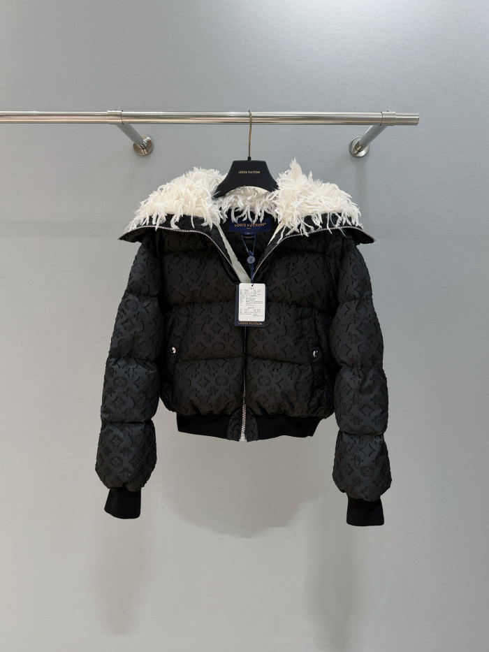 Louis Vuitton 25FW Monogram Dark Pattern Feather Collar Ski Jacket Loose Down Jacket