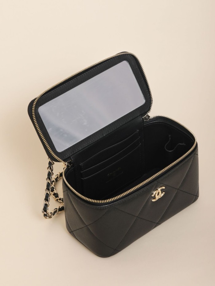 NIGO Chanel Long Vanity With Chain Grained Shiny Calfskin Gold Tone Metal Black #nigo332777