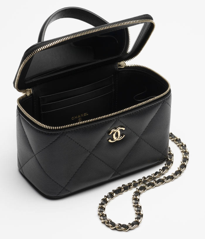 NIGO Chanel Long Vanity With Chain Grained Shiny Calfskin Gold Tone Metal Black #nigo332777