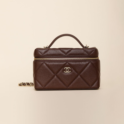NIGO Chanel Chain Dressing Table Grained Shiny Calfskin with Gold Metal Dark Brown Fashion #nigo332778
