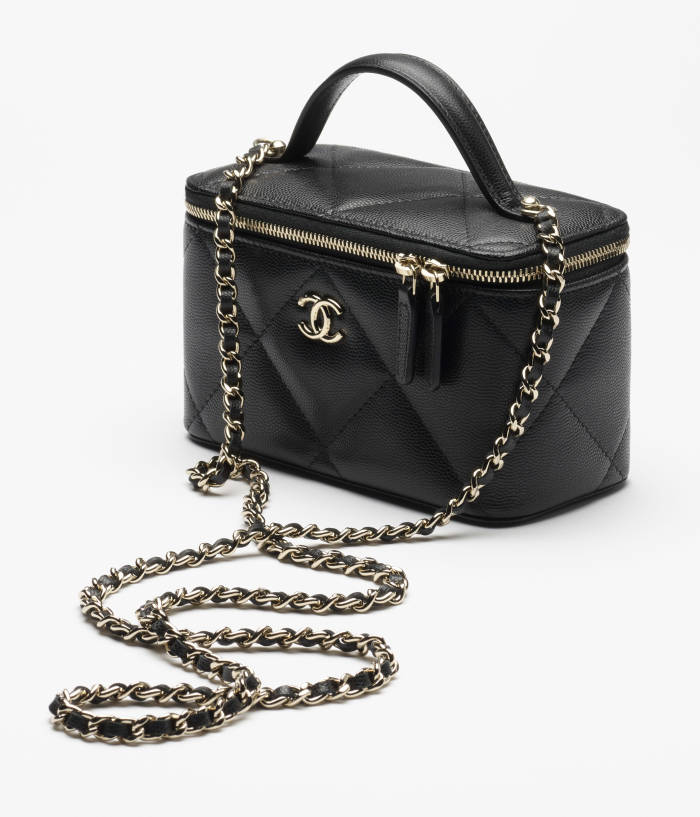NIGO Chanel Long Vanity With Chain Grained Shiny Calfskin Gold Tone Metal Black #nigo332777