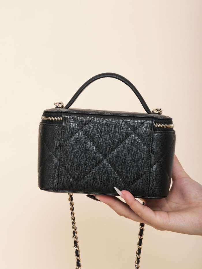 NIGO Chanel Long Vanity With Chain Grained Shiny Calfskin Gold Tone Metal Black #nigo332777