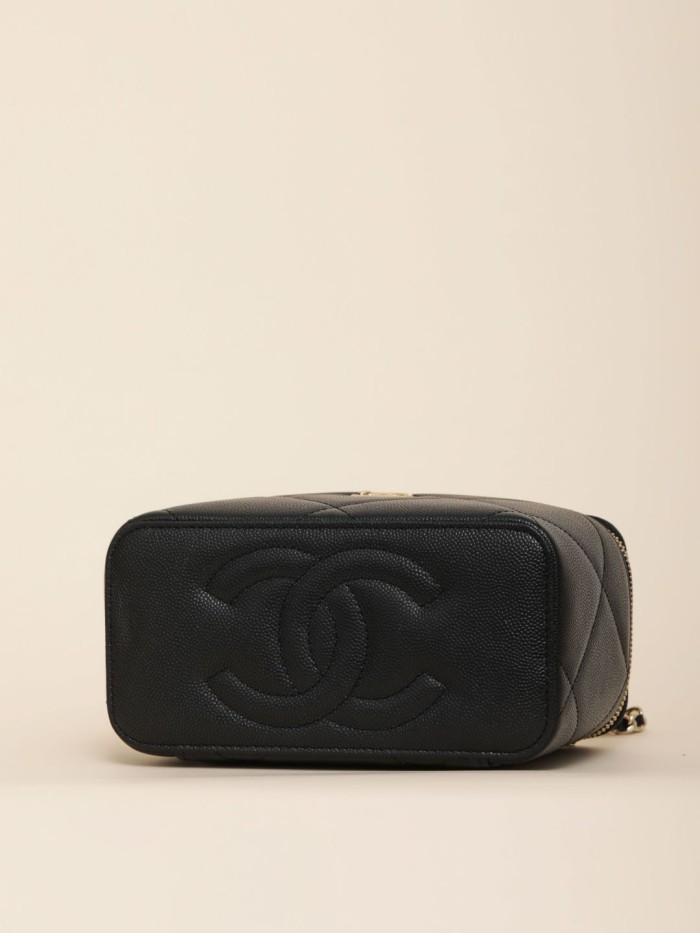NIGO Chanel Long Vanity With Chain Grained Shiny Calfskin Gold Tone Metal Black #nigo332777