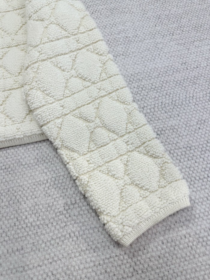 NIGO DiorZip Hooded Cardigan White Sheep Wool Blend Textured Knit Cannage #nigo332748