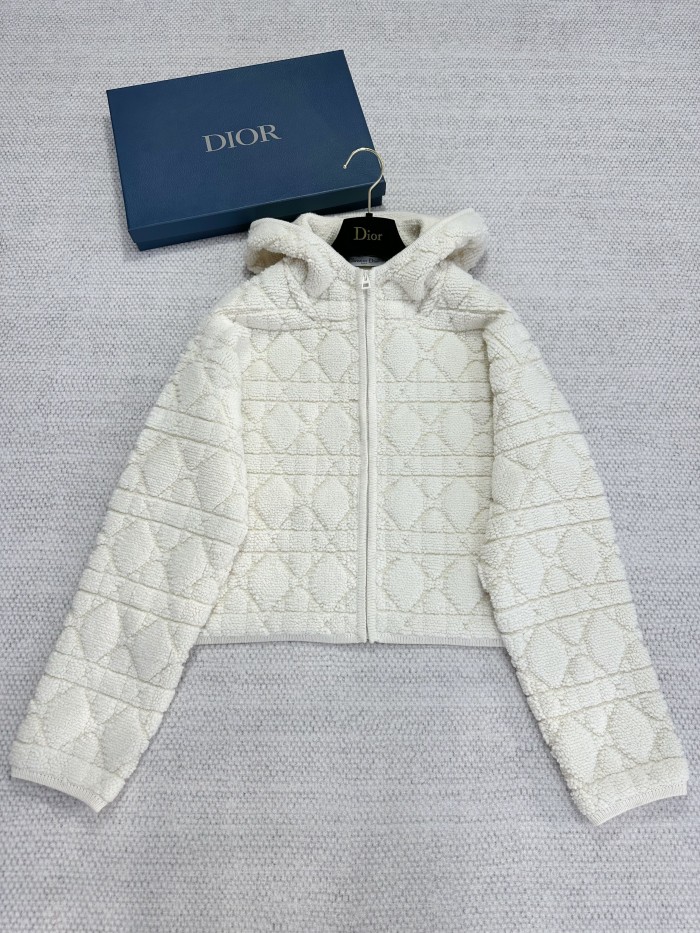 NIGO DiorZip Hooded Cardigan White Sheep Wool Blend Textured Knit Cannage #nigo332748