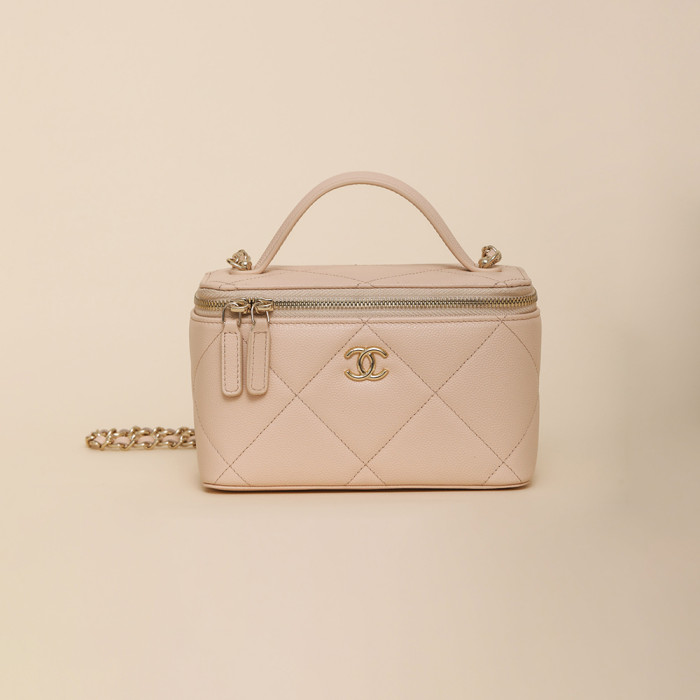 NIGO Chanel Long Vanity With Chain Grained Shiny Calfskin Gold Tone Metal Black #nigo332777