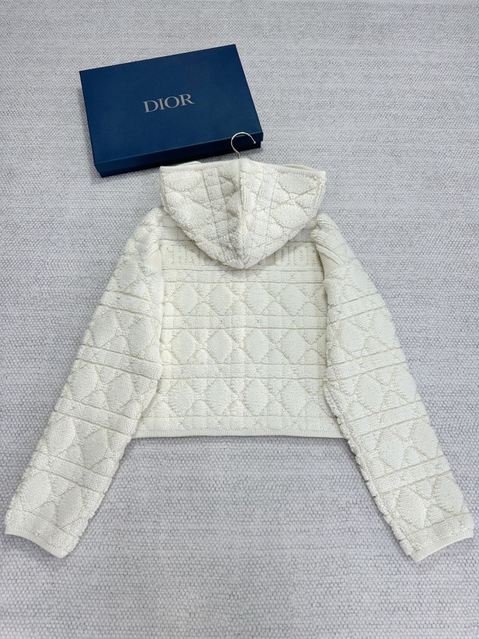 NIGO DiorZip Hooded Cardigan White Sheep Wool Blend Textured Knit Cannage #nigo332748