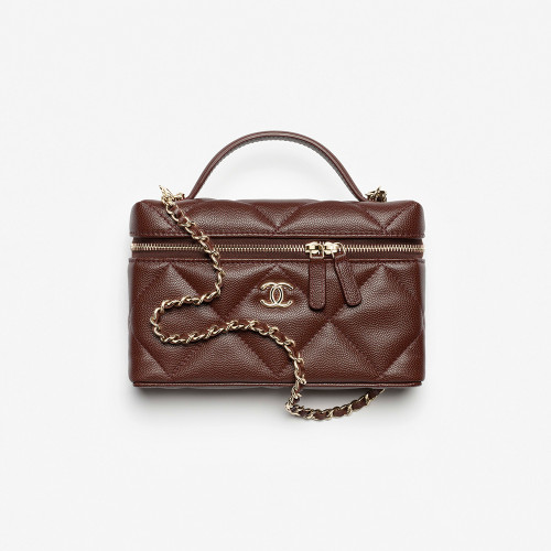 NIGO Chanel Chain Dressing Table Grained Shiny Calfskin with Gold Metal Dark Brown Fashion #nigo332778
