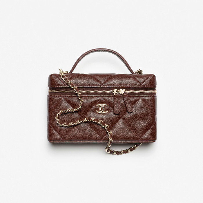 NIGO Chanel Chain Dressing Table Grained Shiny Calfskin with Gold Metal Dark Brown Fashion #nigo332778