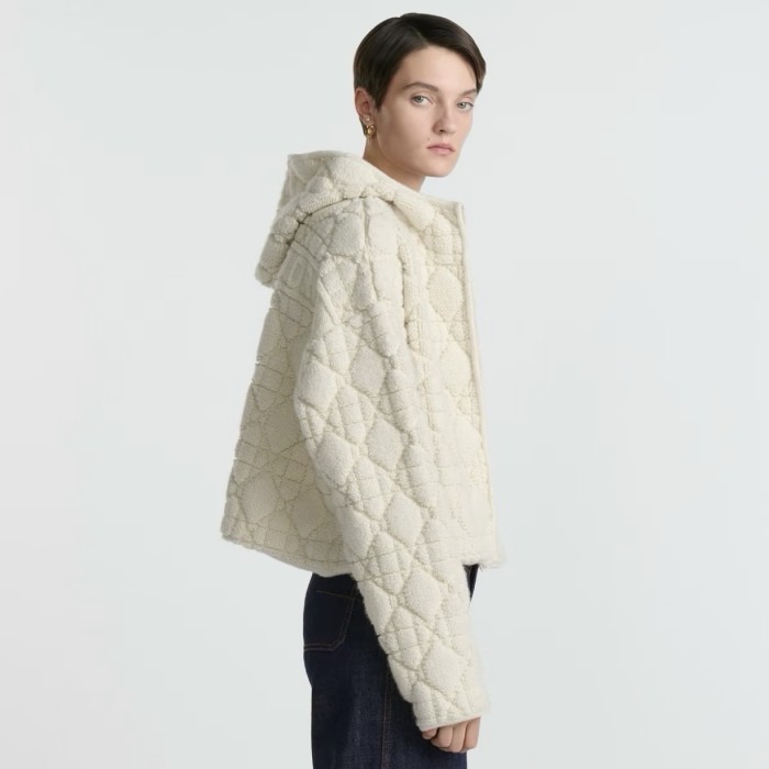 NIGO DiorZip Hooded Cardigan White Sheep Wool Blend Textured Knit Cannage #nigo332748