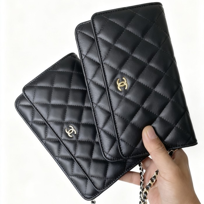 NIGO CHANEL Classic CC Logo Silver Buckle Lychee Leather Black #nigo332724
