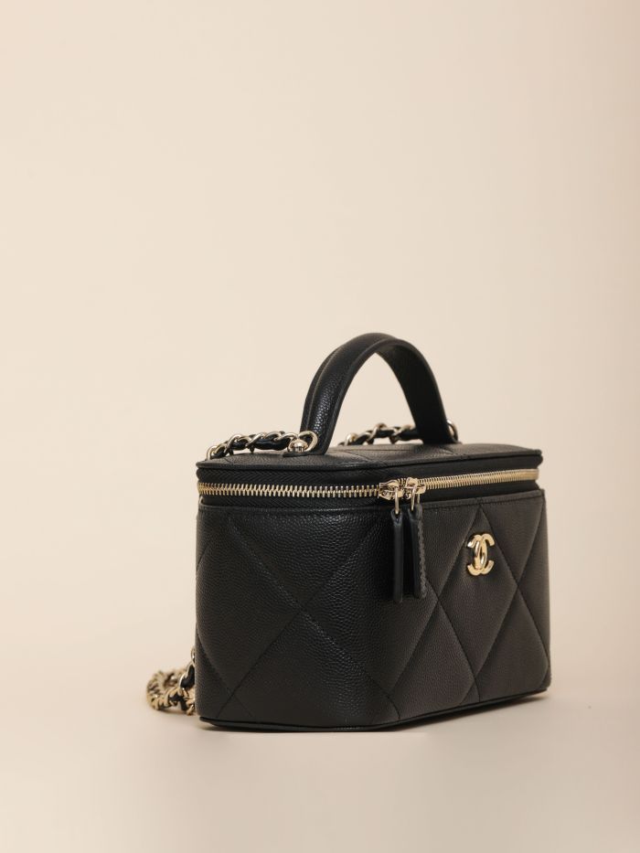 NIGO Chanel Long Vanity With Chain Grained Shiny Calfskin Gold Tone Metal Black #nigo332777