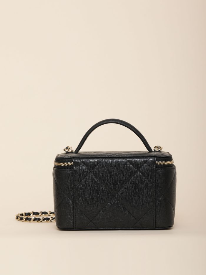 NIGO Chanel Long Vanity With Chain Grained Shiny Calfskin Gold Tone Metal Black #nigo332777